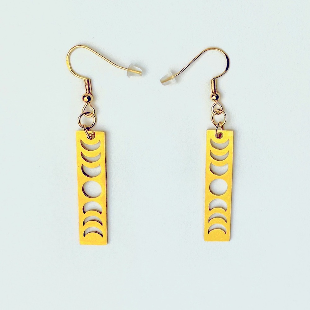 Golden moon phase earrings witch witchy jewelry celestial planet rave festival